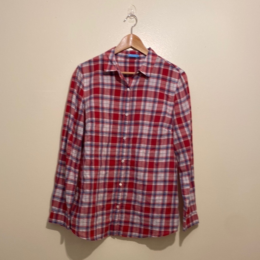 J.McLaughlin Men's Red Plaid Shirt. Size L